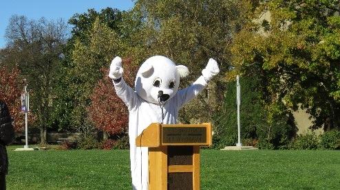UE President Dr Kazee in polar bear costume